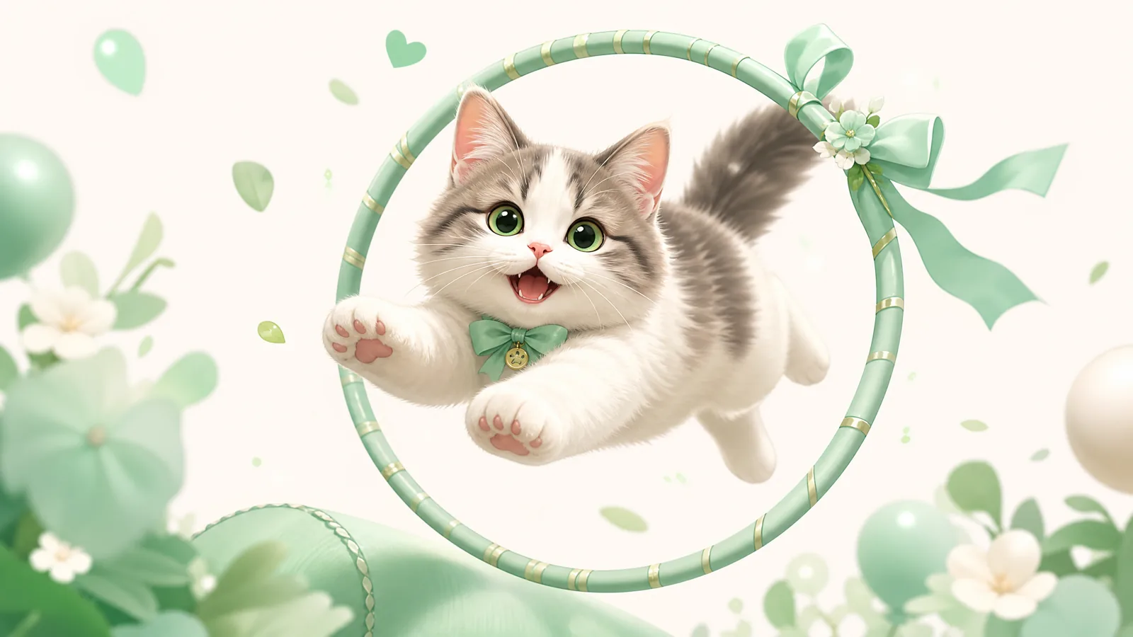 猫咪跳跃穿越呼啦圈的才艺视频缩略图